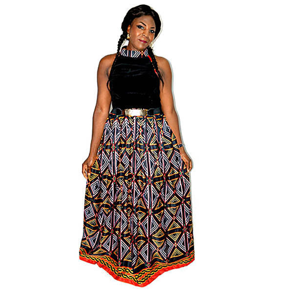 African Atoghu Print and Velour Trendy Full-Length African Dress - Imms ...