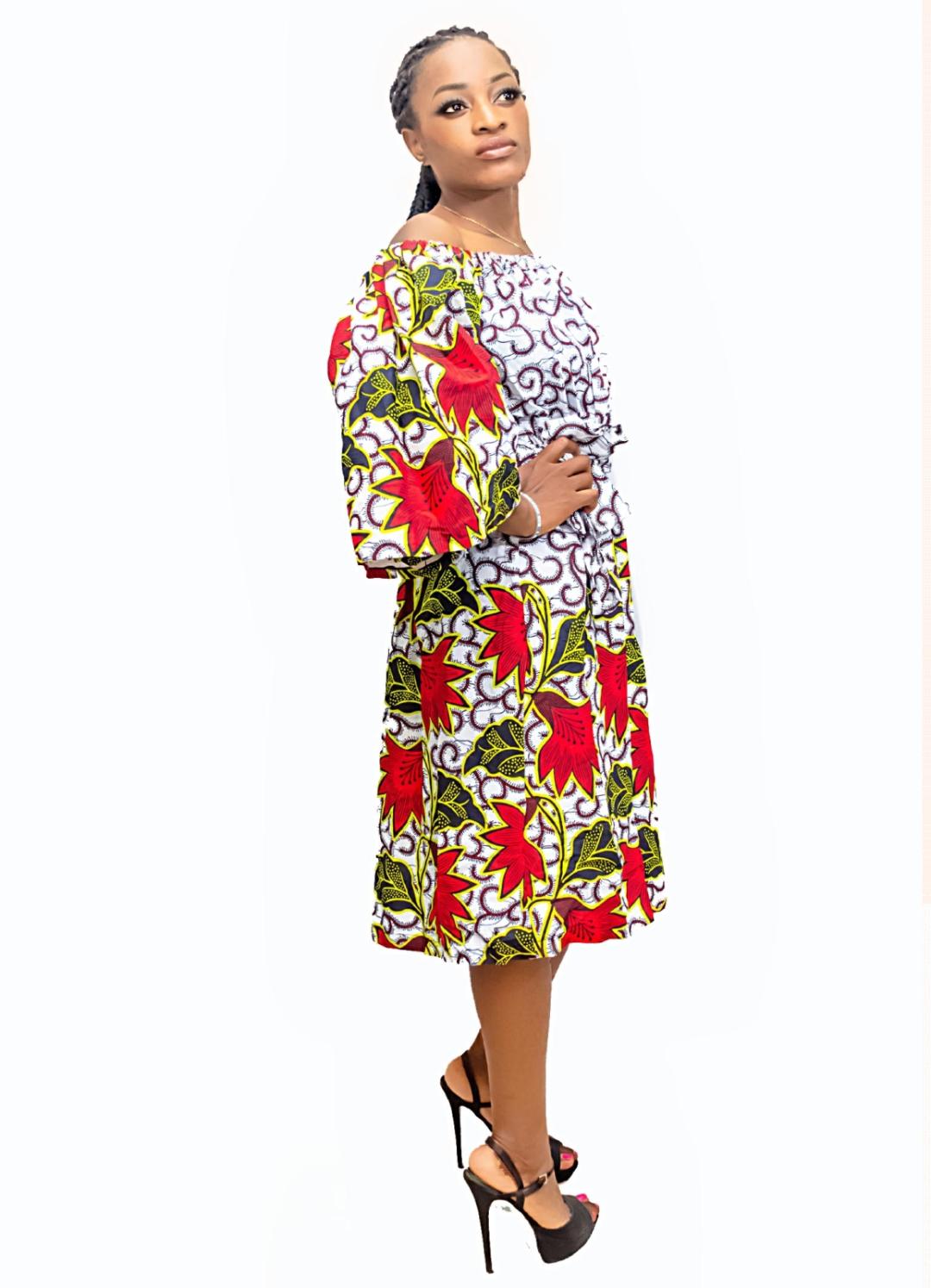 Off Shoulder African Print Elastic Dress - Imms Fashion
